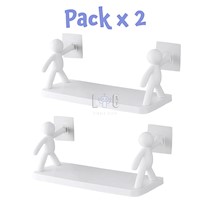 Pack x2 Repisa Estante Flotante Organizador Humanoide Blanco